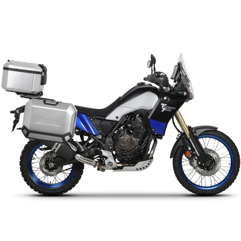 Complete set of aluminum cases SHAD TERRA, 37L topcase + 36L / 47L side cases, including mounting kit and plate SHAD YAMAHA Tenere 700 XTZ690