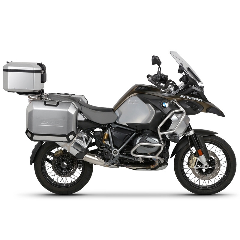 Complete set of aluminum cases SHAD TERRA, 48L topcase + 36L / 47L side cases, including mounting kit and plate SHAD R 1200 GS Adventure/ R 1250 GS Adventure