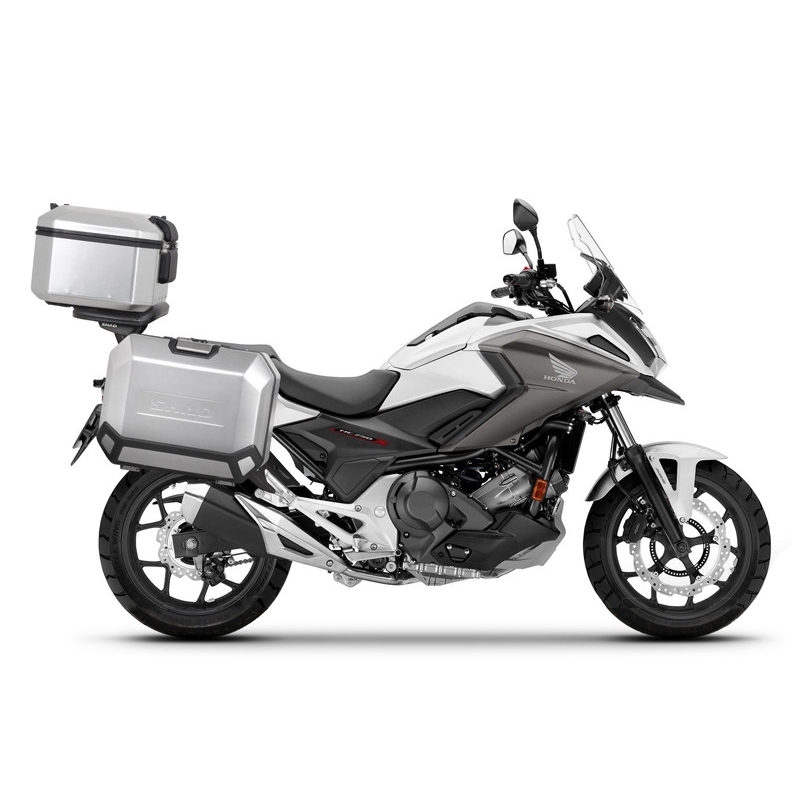 Complete set of aluminum cases SHAD TERRA, 37L topcase + 36L / 36L side cases, including mounting kit and plate SHAD HONDA NC 750 X