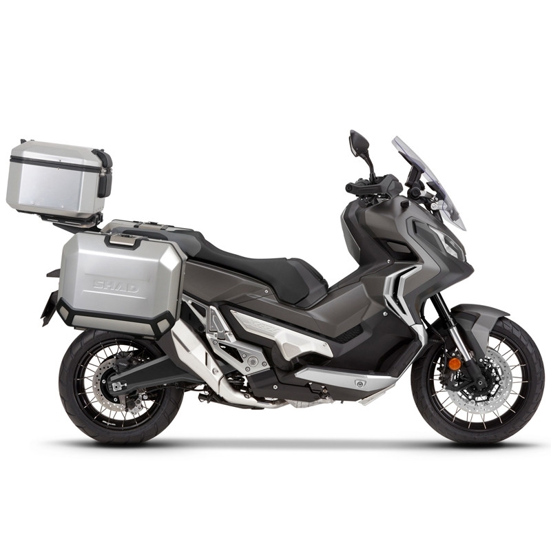 Complete set of aluminum cases SHAD TERRA, 37L topcase + 36L / 36L side cases, including mounting kit and plate SHAD HONDA X-ADV 750
