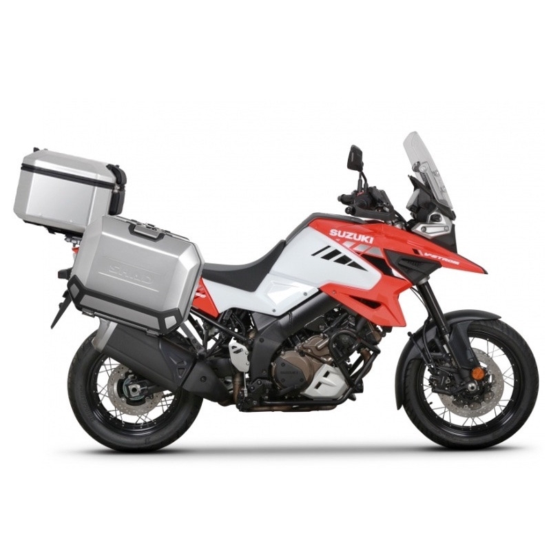 Complete set of aluminum cases SHAD TERRA, 37L topcase + 36L / 36L side cases, including mounting kit and plate SHAD SUZUKI DL 1000 V-Strom/ DL 1050 V-Strom