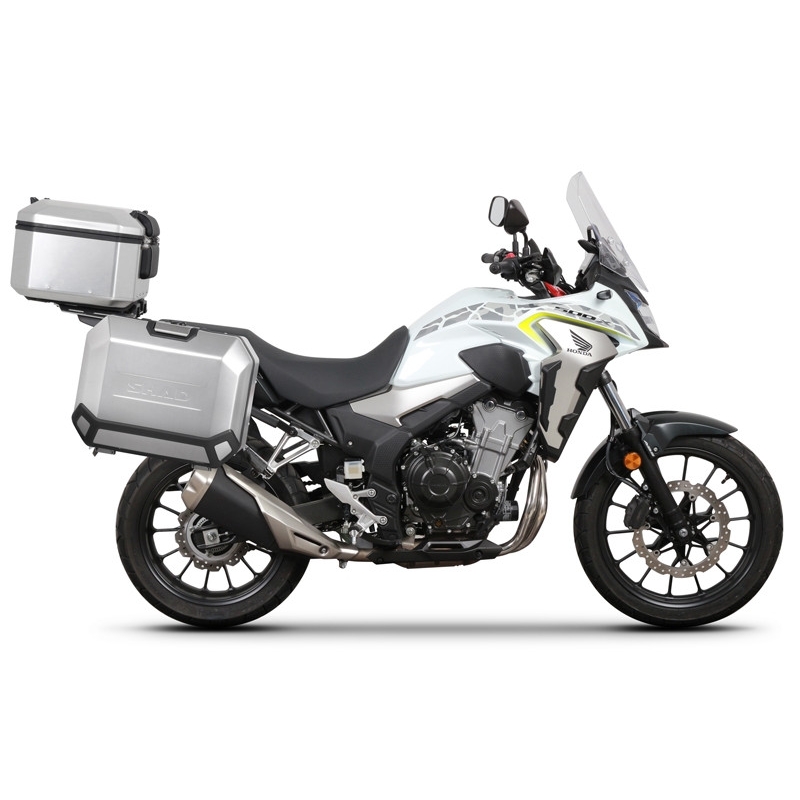 Complete set of aluminum cases SHAD TERRA, 48L topcase + 47L / 47L side cases, including mounting kit and plate SHAD HONDA CB 500 X
