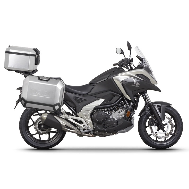 Complete set of aluminum cases SHAD TERRA, 37L topcase + 47L / 47L side cases, including mounting kit and plate SHAD HONDA NC 750 X 2021-