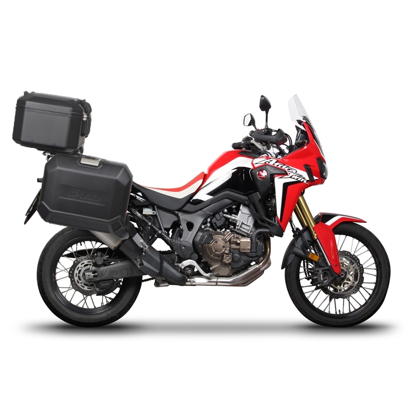 Complete set of black side aluminum cases 36L / 47L SHAD TERRA BLACK including mounting kit SHAD HONDA CRF 1100 Africa Twin