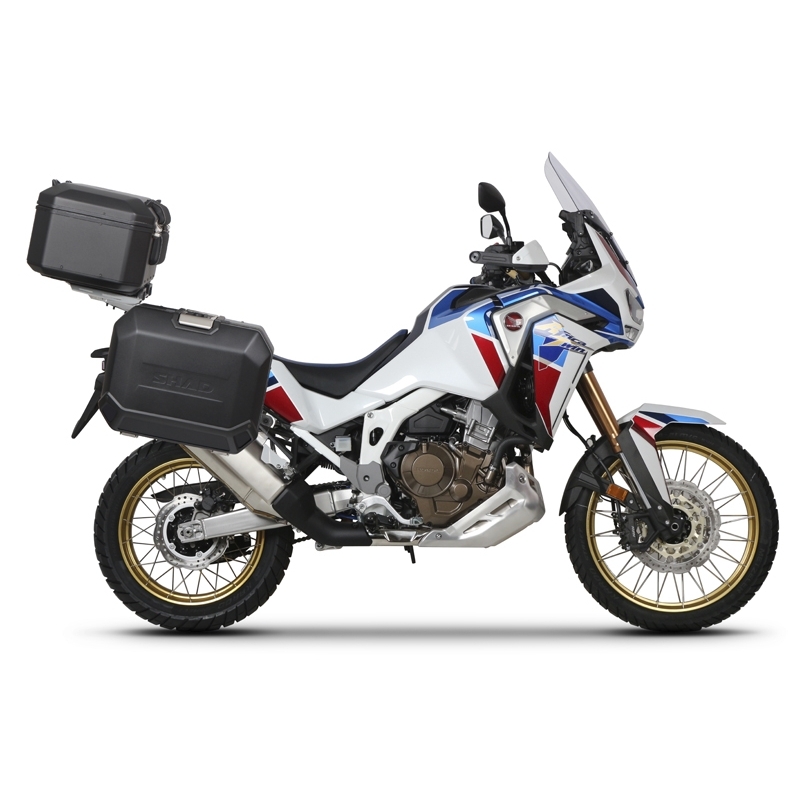 Complete set of black side aluminum cases 36L / 47L SHAD TERRA BLACK including mounting kit SHAD HONDA CRF 1100 Africa Twin