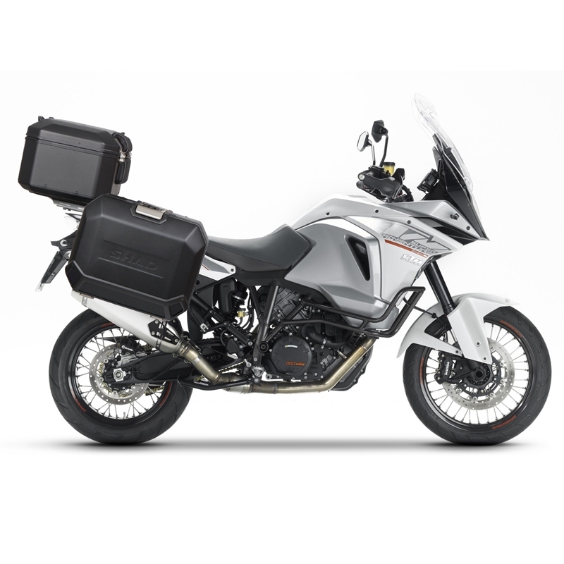 Complete set of black side aluminum cases 36L / 47L SHAD TERRA BLACK including mounting kit SHAD KTM Adventure 1090, 1190,  Super Adventure 1290 (R, S)