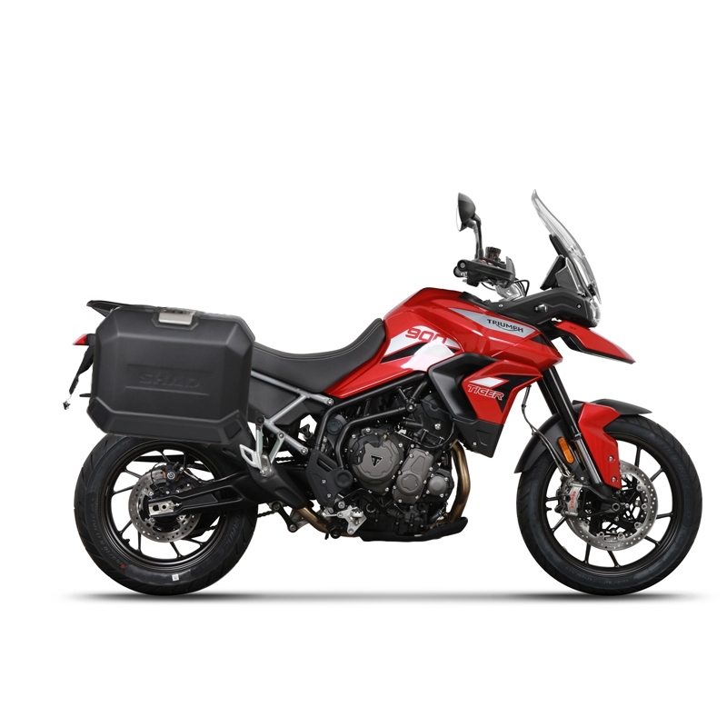 Complete set of black side aluminum cases 36L / 47L SHAD TERRA BLACK including mounting kit SHAD TRIUMPH Tiger 900