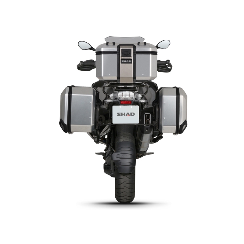 Complete set of black aluminum cases SHAD TERRA, 37L topcase + 36L / 47L side cases, including mounting kit and plate SHAD R 1200 GS Adventure/ R 1250 GS Adventure