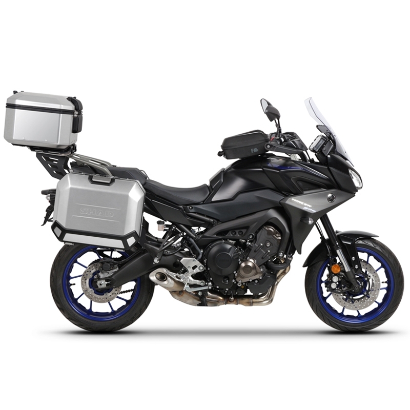 Complete set of black aluminum cases SHAD TERRA, 37L topcase + 36L / 47L side cases, including mounting kit and plate SHAD YAMAHA MT-09 Tracer / Tracer 900