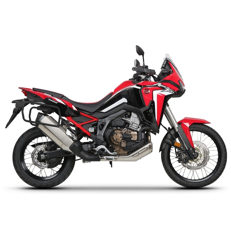 Complete set of black aluminum cases SHAD TERRA, 48L topcase + 36L / 47L side cases, including mounting kit and plate SHAD HONDA CRF 1100 Africa Twin