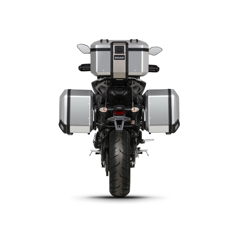 Complete set of aluminum cases SHAD TERRA BLACK, 37L topcase + 36L / 36L side cases, including mounting kit and plate SHAD YAMAHA MT-09 Tracer / Tracer 900
