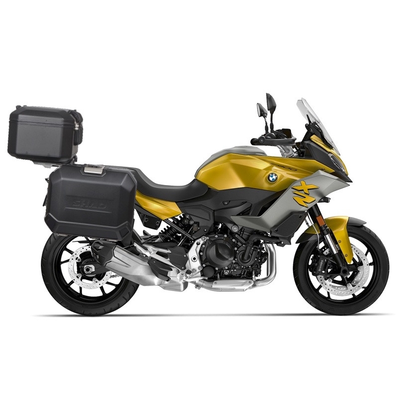 Complete set of aluminum cases SHAD TERRA BLACK, 48L topcase + 47L / 47L side cases, including mounting kit and plate SHAD BMW F 900 XR