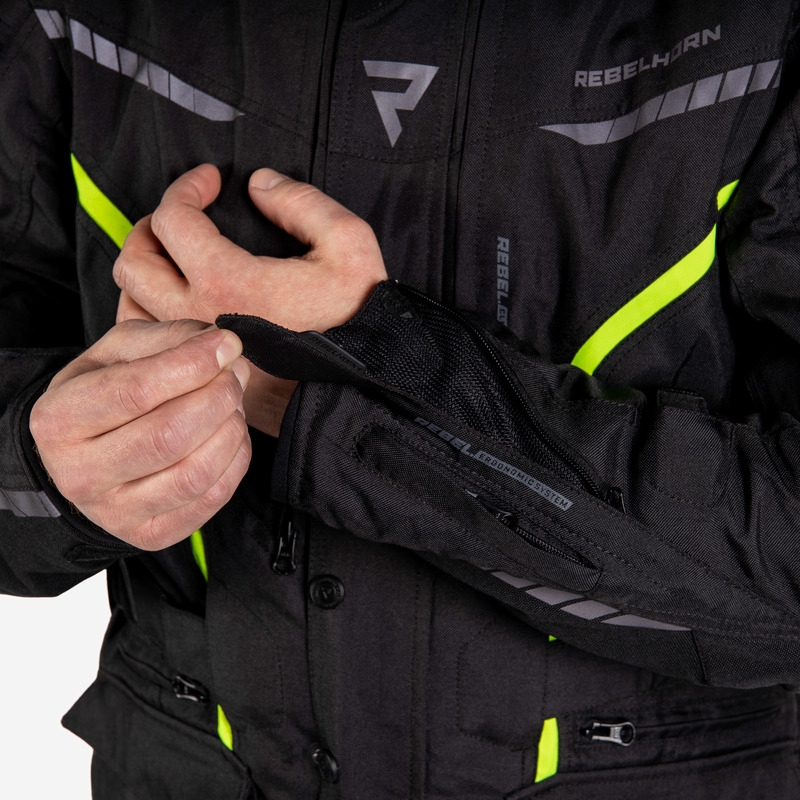 Motorradjacke Rebelhorn Hiker III schwarz-fluo gelb