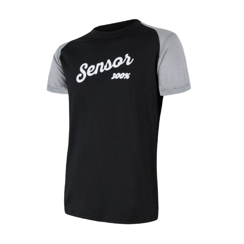Herrenhemd Sensor Merino Active PT Logo schwarz-grau Ausverkauf