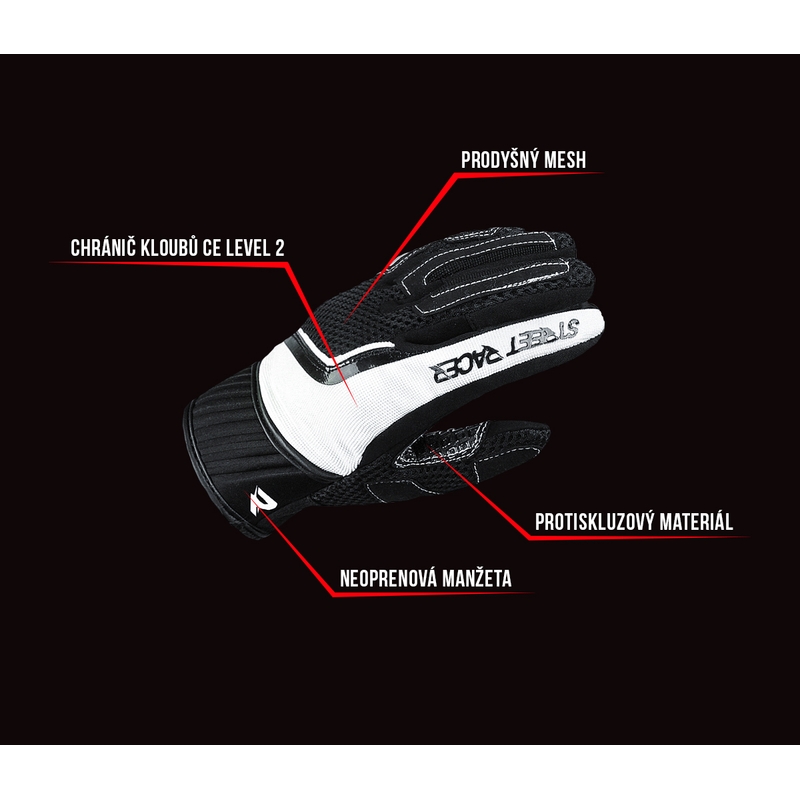 Damen Motorradhandschuhe Street Racer Stunt schwarz-weiß