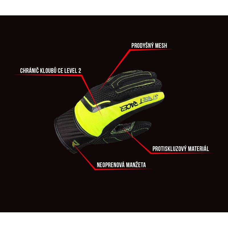 Damen Motorradhandschuhe Street Racer Stunt schwarz-fluo gelb