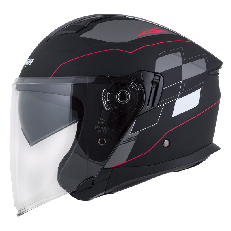 Cassida Jet Tech Roxor Schwarz-Rot-Grau Offener Motorradhelm