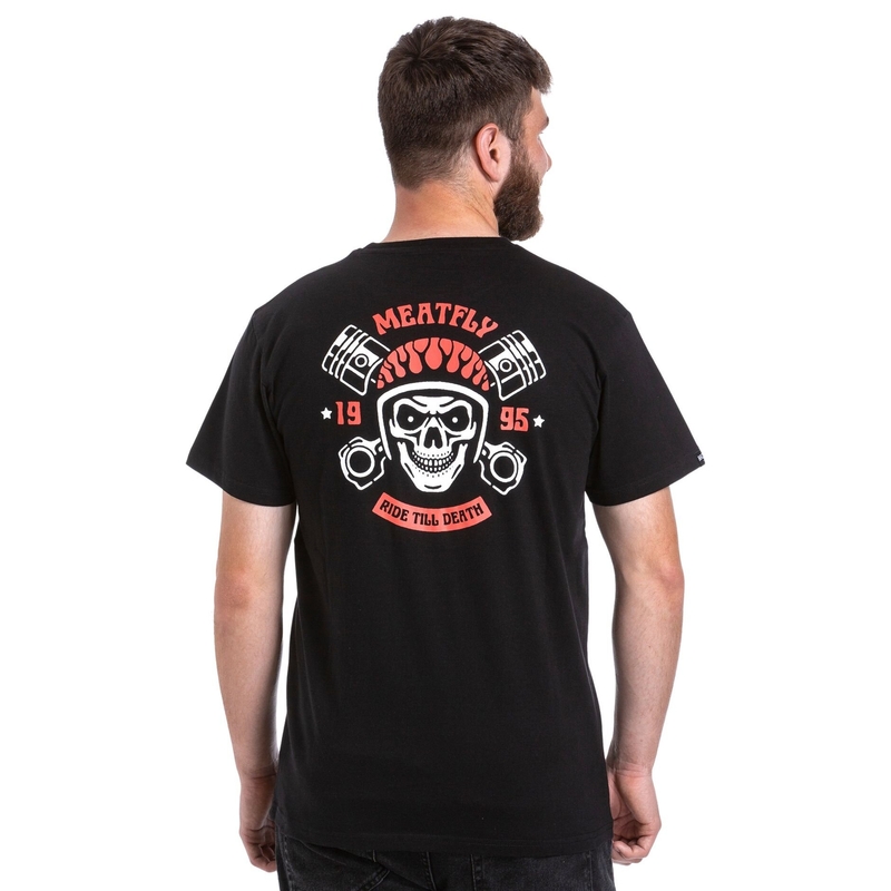 T-shirt Meatfly Ride Till Death orange und schwarz Ausverkauf