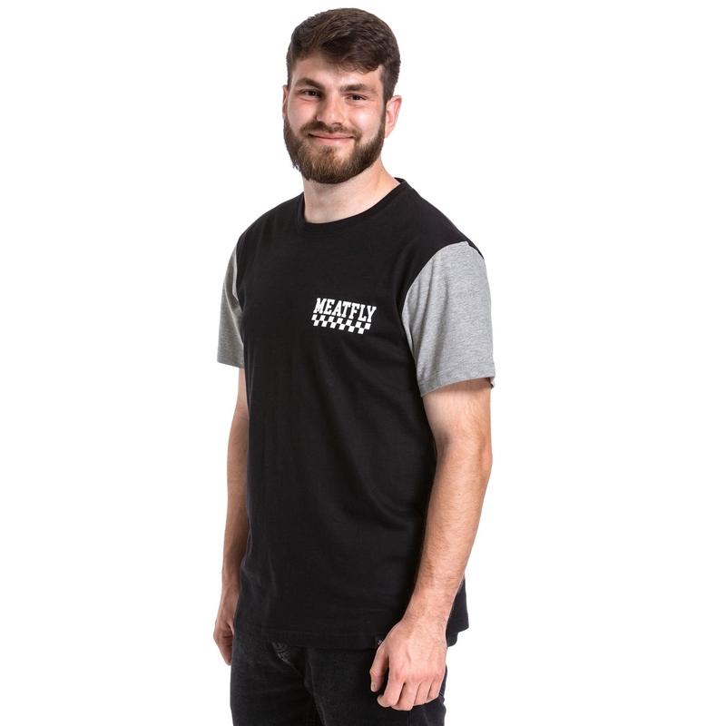Meatfly Racing T-shirt schwarz und grau Ausverkauf
