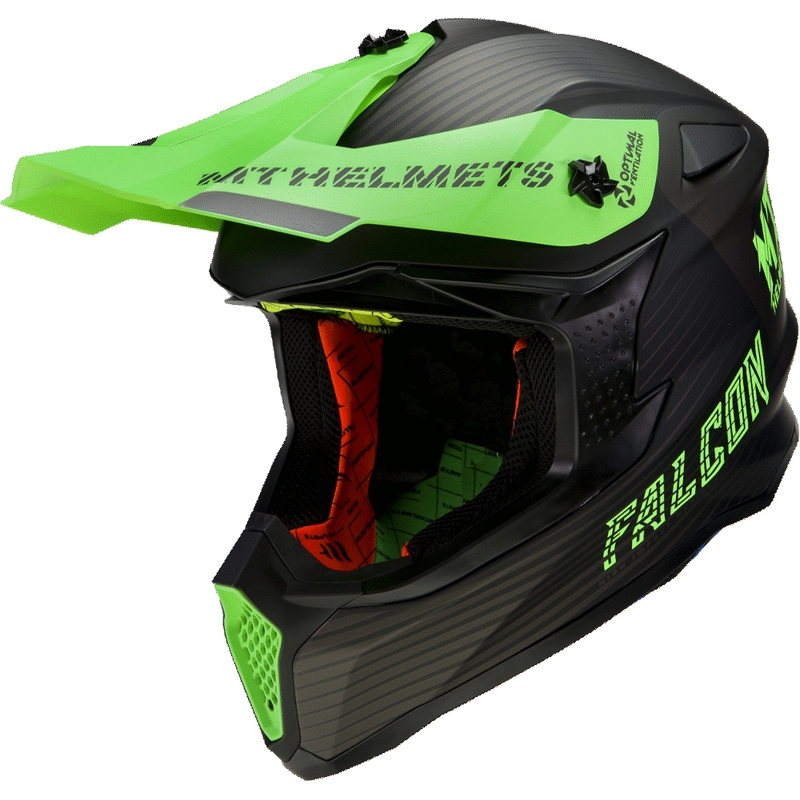 MT Falcon System Motocross Helm schwarz-fluo grün