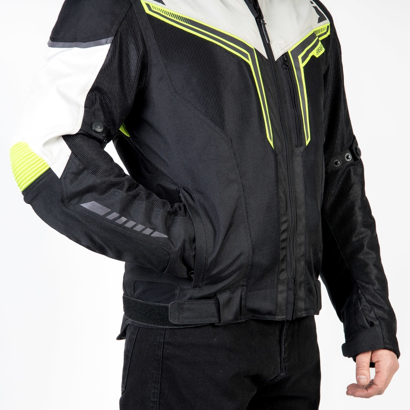 Ozone Flow schwarz-grau-fluorgelbe Motorradjacke Ausverkauf