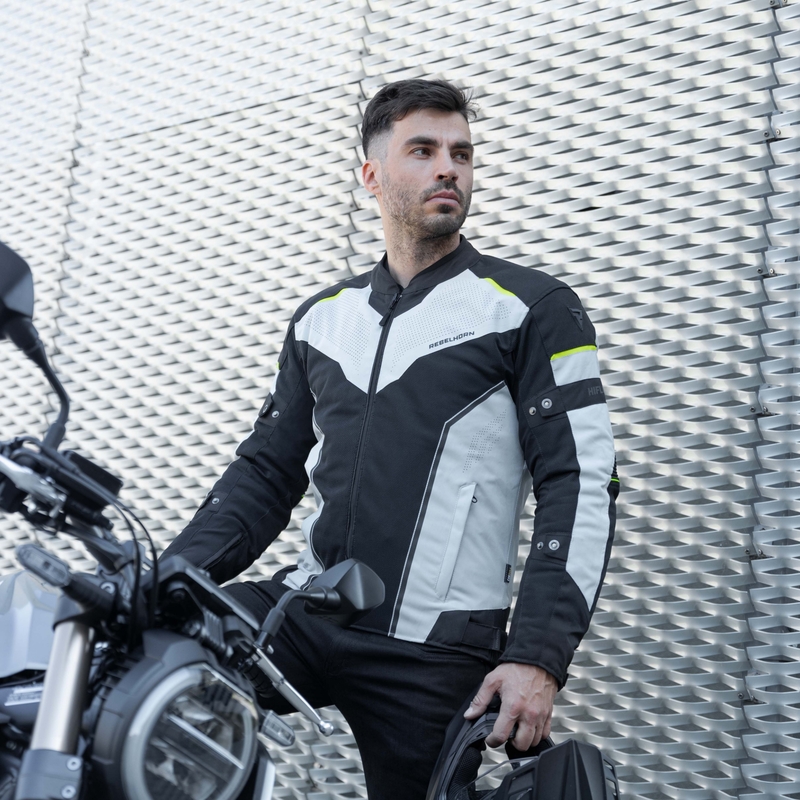 Rebelhorn Hiflow IV schwarz-silber-fluorgelbe Motorradjacke Ausverkauf