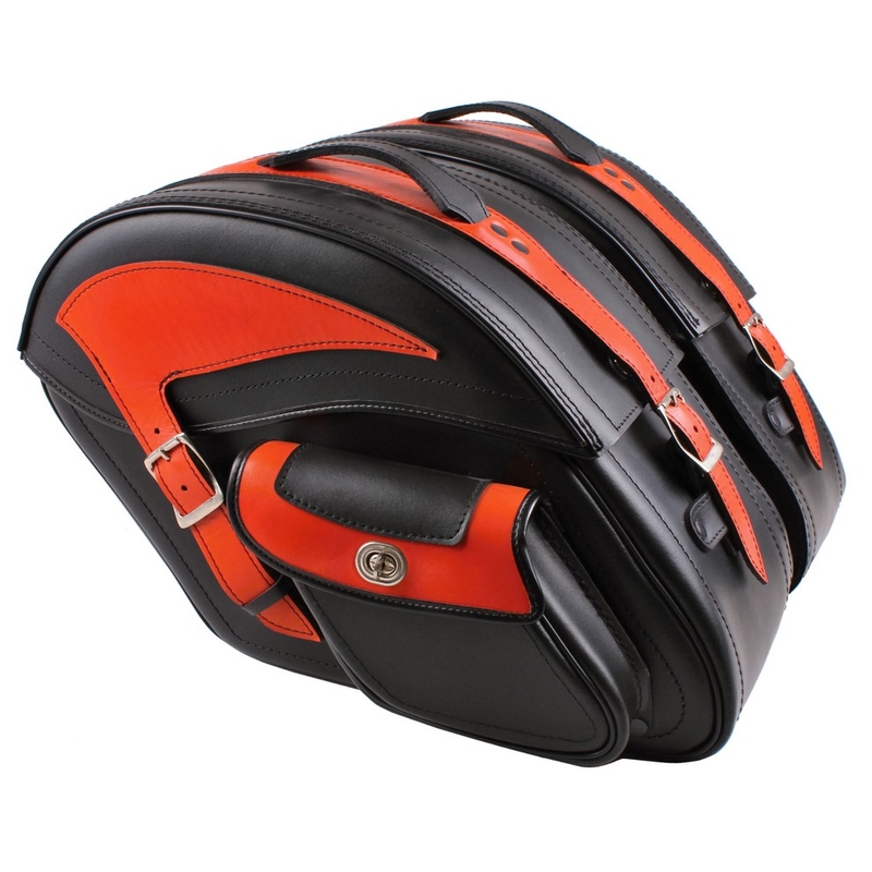 Leder-Motorradtaschen mit Schloss RSA-S15B schwarz-orange