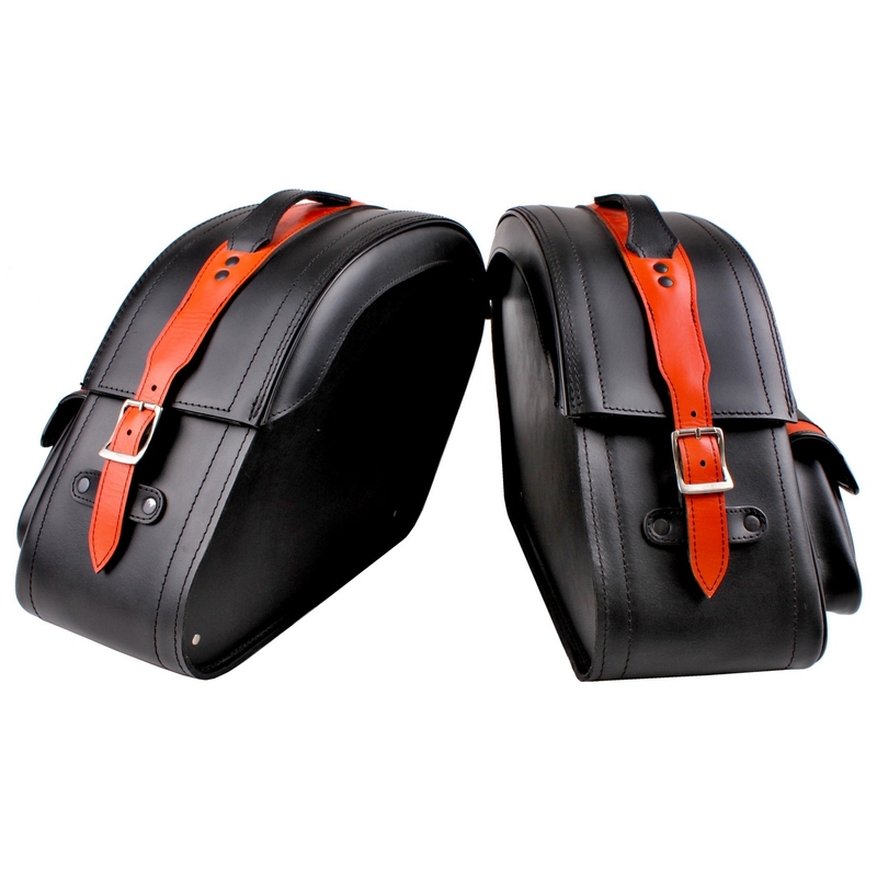 Leder-Motorradtaschen mit Schloss RSA-S15B schwarz-orange