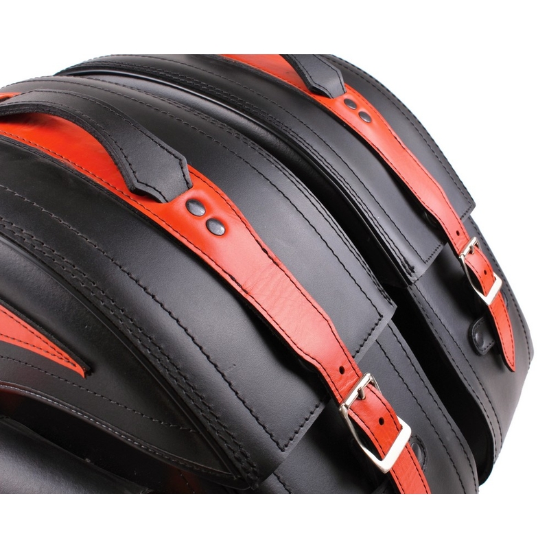 Leder-Motorradtaschen mit Schloss RSA-S15B schwarz-orange