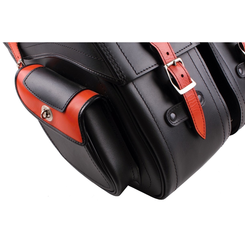 Leder-Motorradtaschen mit Schloss RSA-S15B schwarz-orange