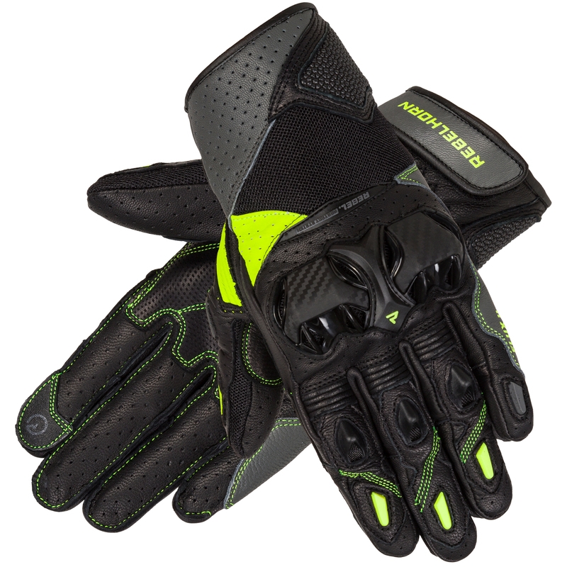 Motorradhandschuhe Rebelhorn Flux II schwarz-fluo gelb Ausverkauf