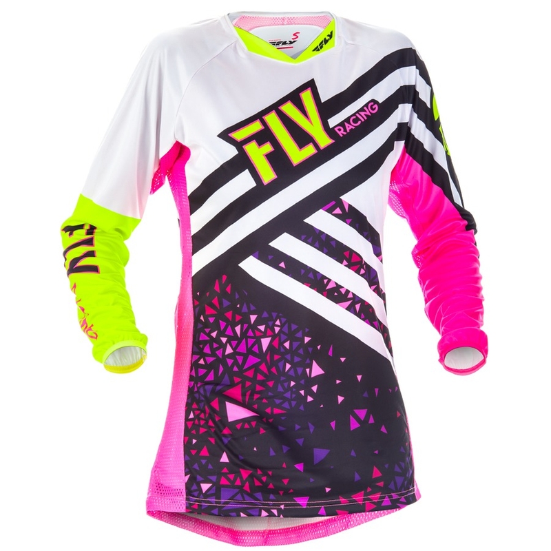 Damen Motocross Trikot FLY Racing Kinetic 2018 - USA rosa-weiß-fluo gelb