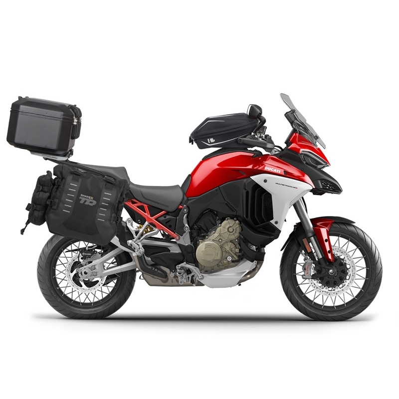 Complete set of SHAD TERRA TR40 adventure saddlebags and SHAD TERRA BLACK aluminium 48L topcase, including mounting kit SHAD Ducati Multistrada 1200 V4