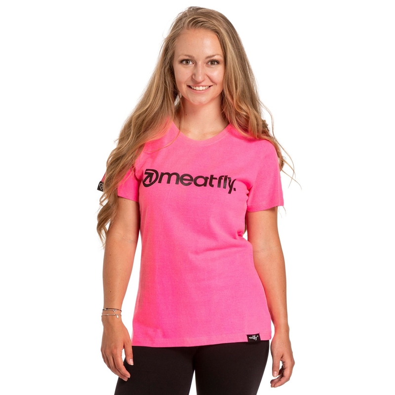 Damen-T-Shirt Meatfly Ladies MF Logo neon pink Ausverkauf