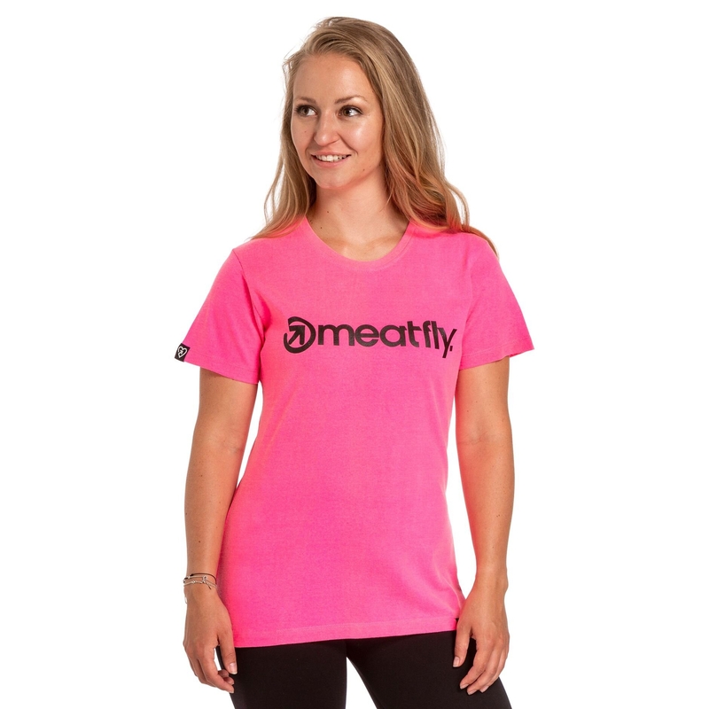 Damen-T-Shirt Meatfly Ladies MF Logo neon pink Ausverkauf