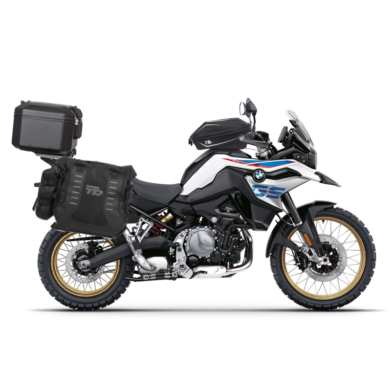 Complete set of SHAD TERRA TR40 adventure saddlebags and SHAD TERRA BLACK aluminium 55L topcase, including mounting kit SHAD BMW F750 GS / F850 GS
