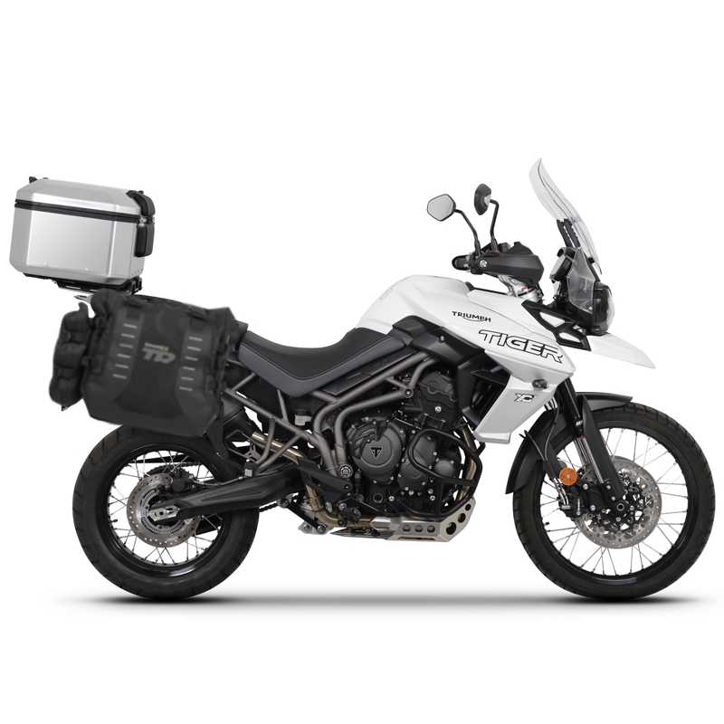 Complete set of SHAD TERRA TR40 adventure saddlebags and SHAD TERRA aluminium 37L topcase, including mounting kit SHAD TRIUMPH Tiger 800