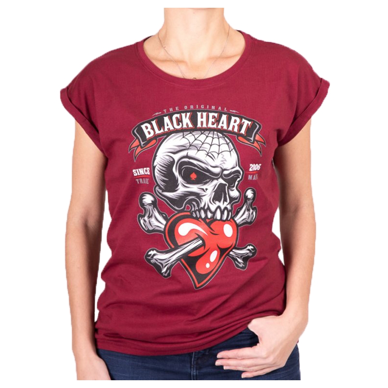 Frauen-T-Shirt Schwarzes Herz Romantischer Liebhaber Ext rot