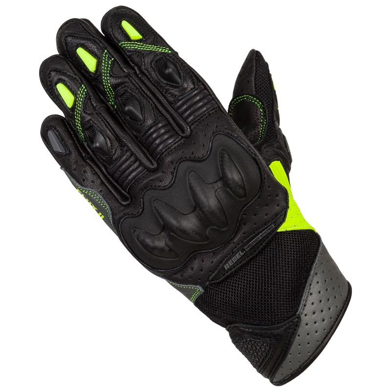 Women's Rebelhorn Flux II Schwarz-Fluo Gelb Motorradhandschuhe