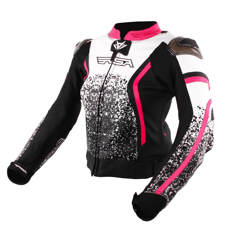 Damen Motorradjacke RSA Flow II schwarz-weiß-fluo rosa  - Qualität II Ausverkauf