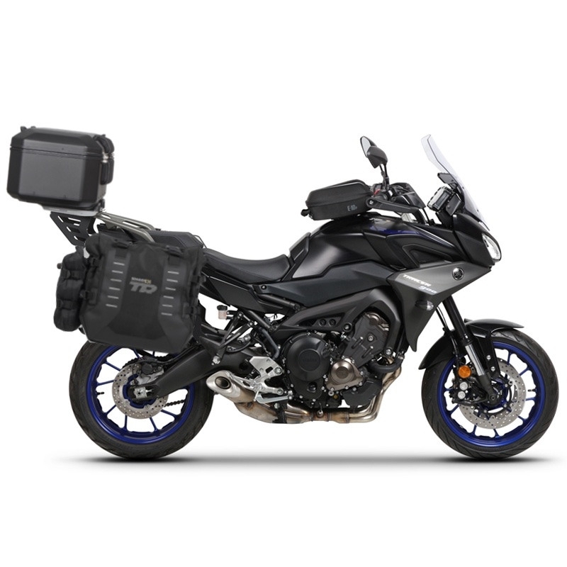 Complete set of SHAD TERRA TR40 adventure saddlebags and SHAD TERRA BLACK aluminium 48L topcase, including mounting kit SHAD YAMAHA MT-09 Tracer / Tracer 900