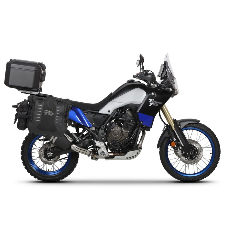 Complete set of SHAD TERRA TR40 adventure saddlebags and SHAD TERRA BLACK aluminium 55L topcase, including mounting kit SHAD YAMAHA Tenere 700 XTZ690
