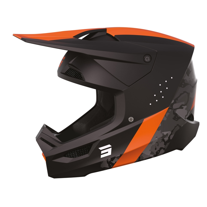 Motocross-Helm Shot Race Camo Schwarz-Grau-Orange Ausverkauf