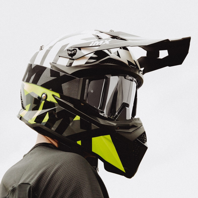 Motocross Helm iMX FMX-02 schwarz-weiß-fluo gelb