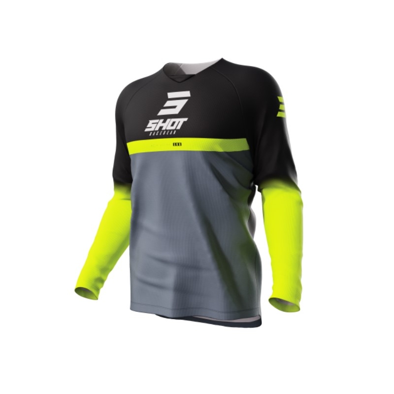 Kinder Motocross Trikot Shot Raw Kid Reflex schwarz-grau-fluo gelb