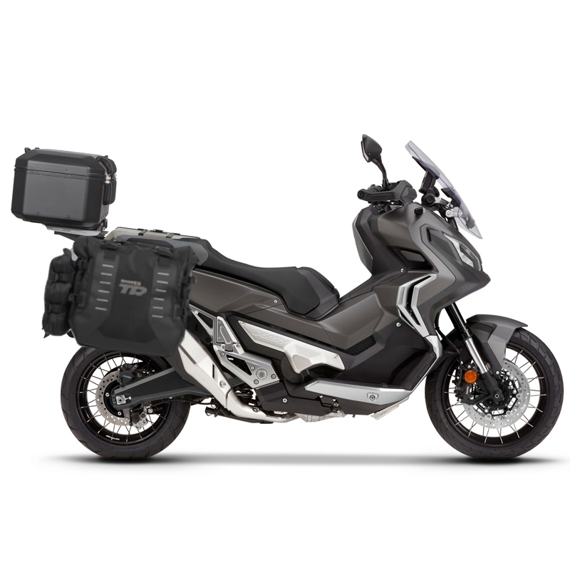 Complete set of SHAD TERRA TR40 adventure saddlebags and SHAD TERRA BLACK aluminium 48L topcase, including mounting kit SHAD HONDA X-ADV 750
