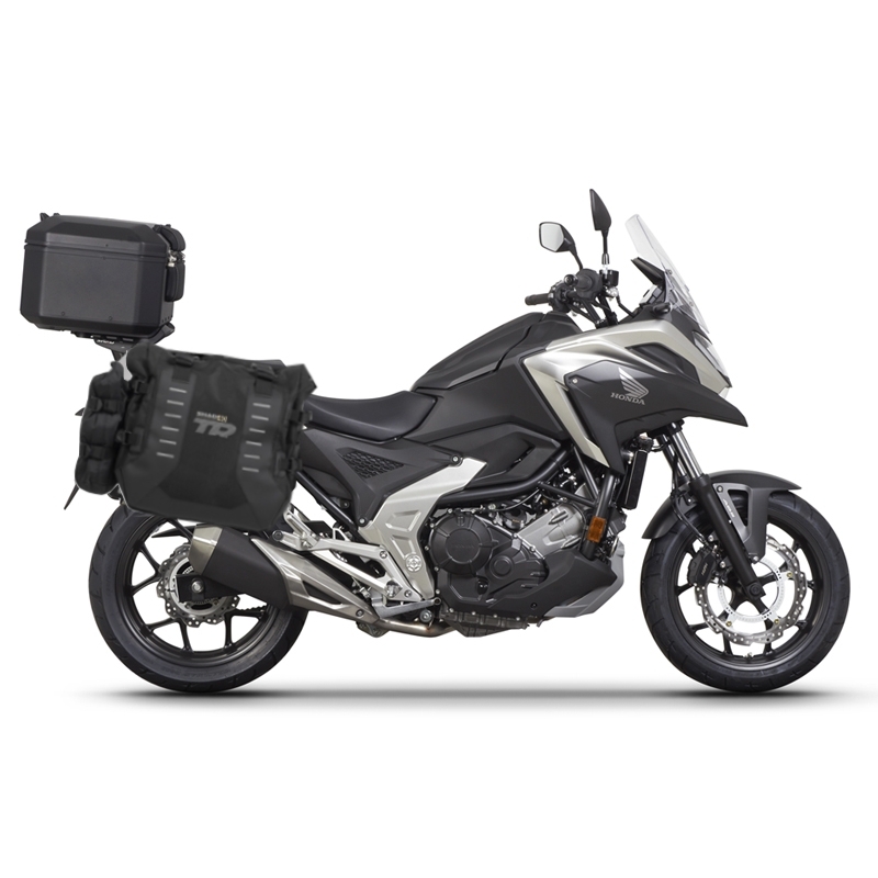 Complete set of SHAD TERRA TR40 adventure saddlebags and SHAD TERRA BLACK aluminium 55L topcase, including mounting kit SHAD HONDA NX 750 X 2021-