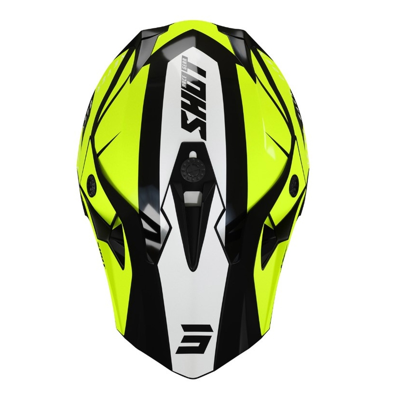 Kinder-Motocross-Helm Shot Pulse Kid Revenge schwarz-weiß-fluorgelb Ausverkauf