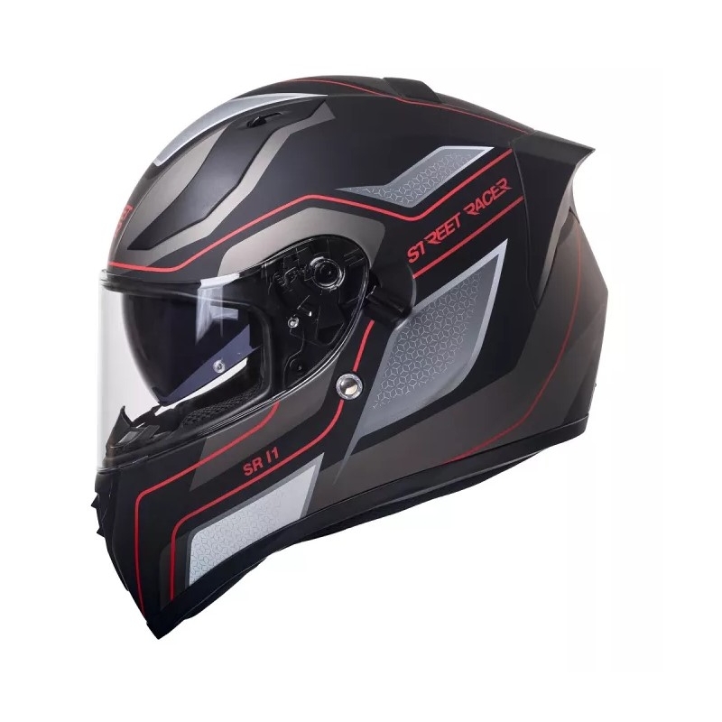 Motorradhelm Street Racer SR I1 schwarz-grau-rot - Qualität II