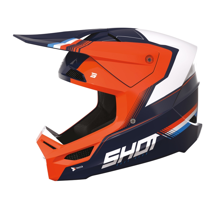 Kinder Motocross Helm Shot Race Tracer weiß-blau-orange